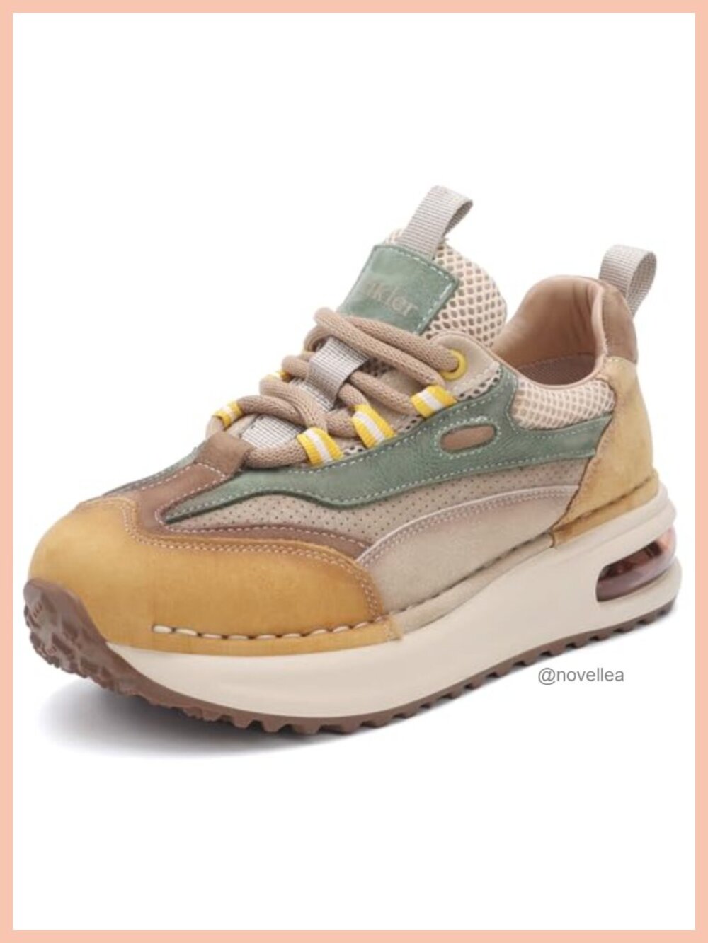 Women's Chunky Platform Sneakers Suede Cow Leather Lace-Up Casual Dad Shoes